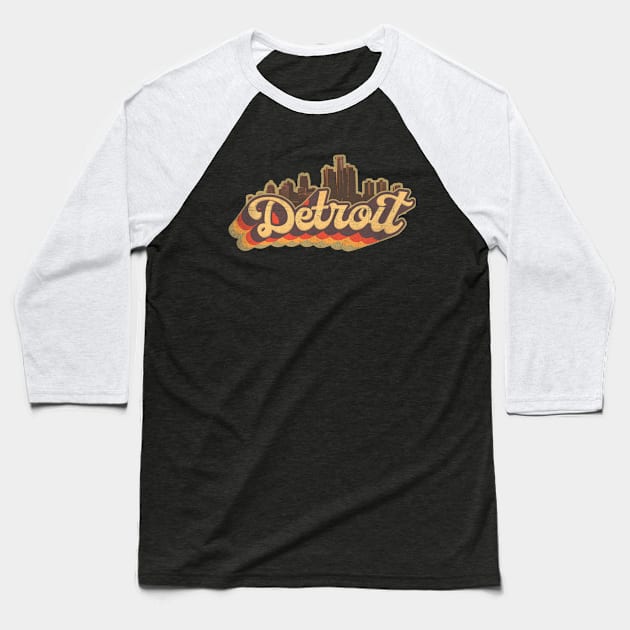 Detroit Skyline Vintage Retro T-Shirt Gift - Detroit Michigan - Detroit Tourist Gift - Detroit Hometown T-Shirt T-Shirt Baseball T-Shirt by Happy as I travel